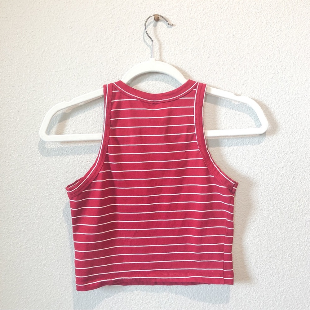 Red Striped Sleeveless Halter Crop Top - Picture 2 of 3